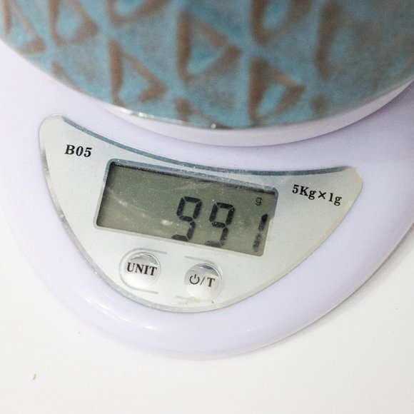 West Elm Pottery Ceramic Flower Vase Round Blue Beige Glazed 7" MCM Boho Decor - Picture 9 of 9